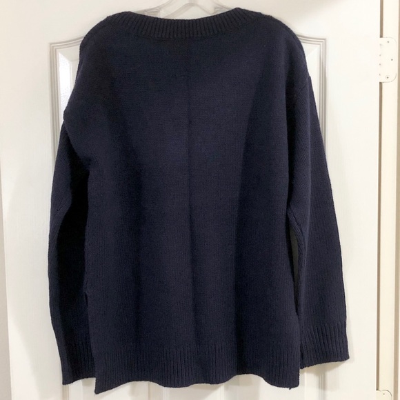Gap Women’s Chunky Navy Blue Long Sleeve Lace-Up V-Neck Sweater w/Side Slits - L - Picture 8 of 16